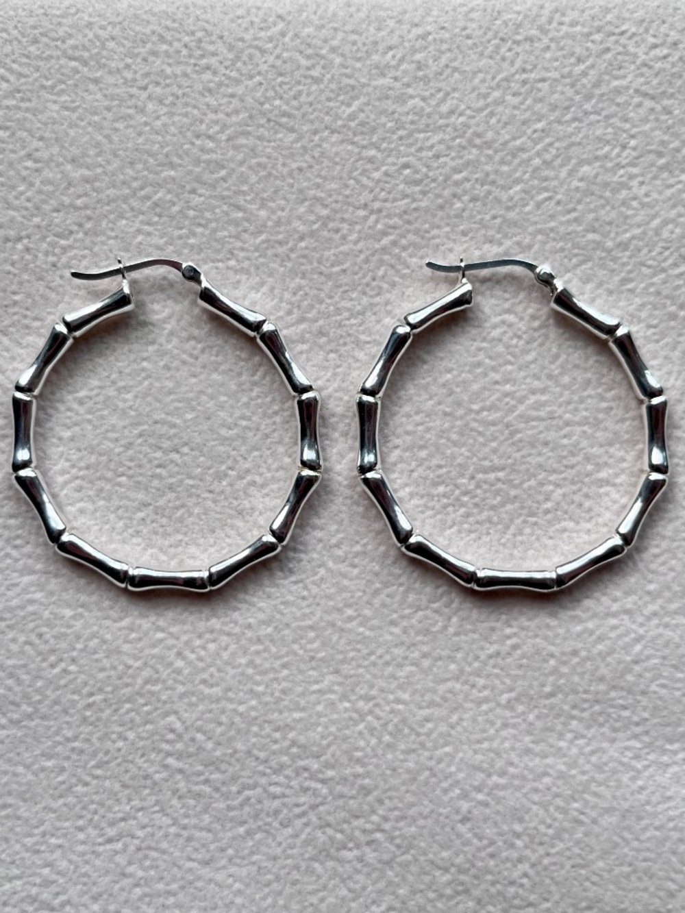 E114 | .925 Sterling Silver Large Bamboo-Style Hoop Earrings